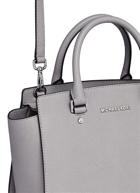 michael kors medium selma satchel pearl grey|Michael Kors selma medium satchel.